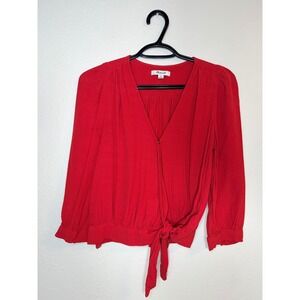 Madewell Red Tie Front V-Neck Long Sleeve Wrap Blouse XS